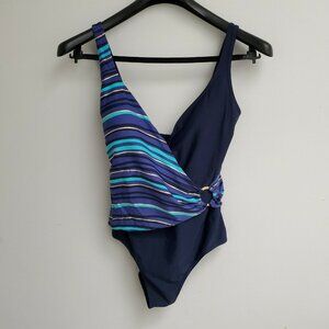 Nygard Collection Swimsuit Wrap SZ 12D Blue Gold